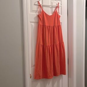 Coral tiered midi sundress